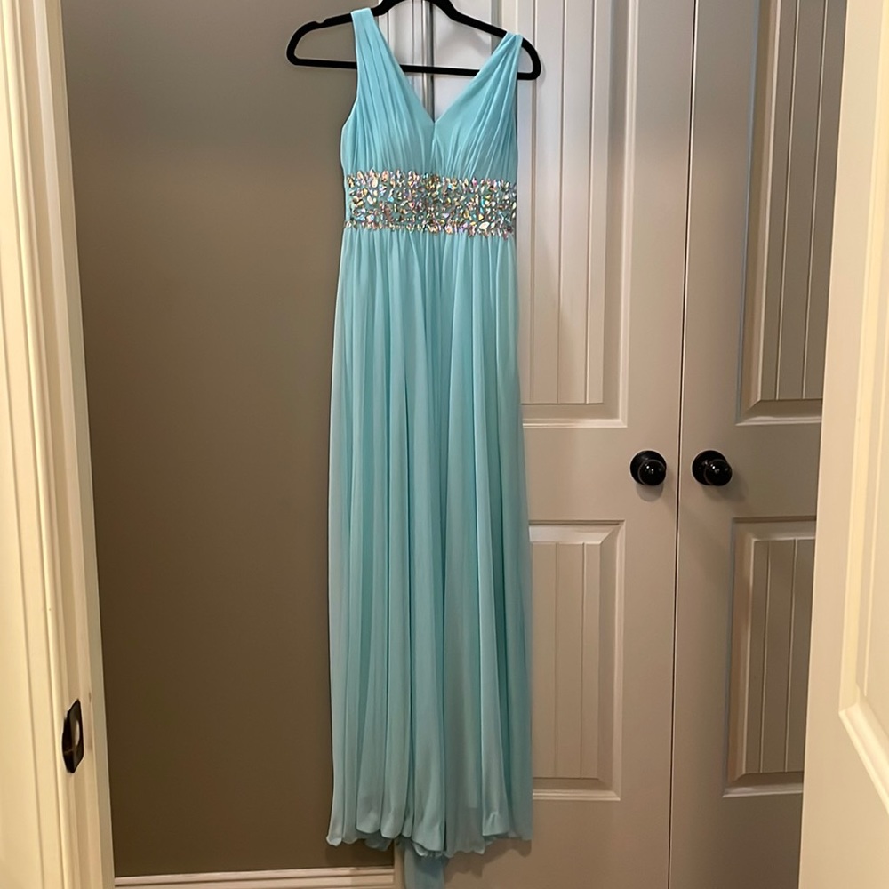 Long Aqua blue prom dress